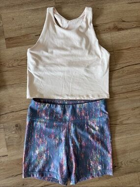 DSG Peach Racerback Crop Tank with Multicolor Athletic Tumble Shorts